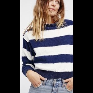 Free People Navy/white Striped short Sweater XS